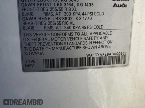 ✅ 2010 Audi Q7 • VIN: WA1CYAFE9AD000663 • Лот: 86053245. Опубликован ранее на Copart с пробегом 171 642 миль. Бесплатный доступ к архиву аукционных продаж из США и подробный отчёт об истории автомобиля на DreamBid. Изображение 13.