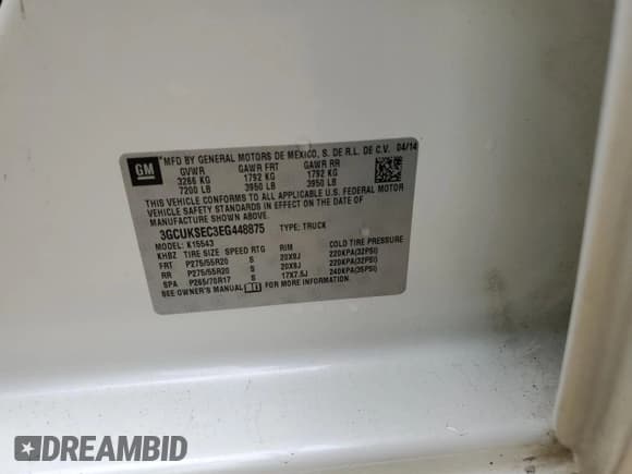 ✅ 2014 Chevrolet Silverado 1500 LTZ • VIN: 3GCUKSEC3EG448875 • Lot: 83877705. Listed on Copart with 406,941 mi. Free auction sales archive from the USA and detailed vehicle history report at DreamBid. Image 12.