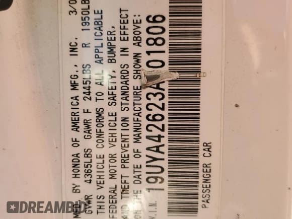 ✅ 2003 Acura CL Type S • VIN: 19UYA42623A001806 • Lot: 71437615. Listed on Copart with 183,050 mi. Free auction sales archive from the USA and detailed vehicle history report at DreamBid. Image 13.