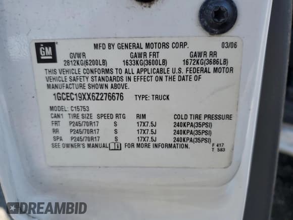 ✅ 2006 Chevrolet Silverado 1500 LS • VIN: 1GCEC19XX6Z276676 • Lot: 69102675. Listed on Copart with 266,266 mi. Free auction sales archive from the USA and detailed vehicle history report at DreamBid. Image 12.