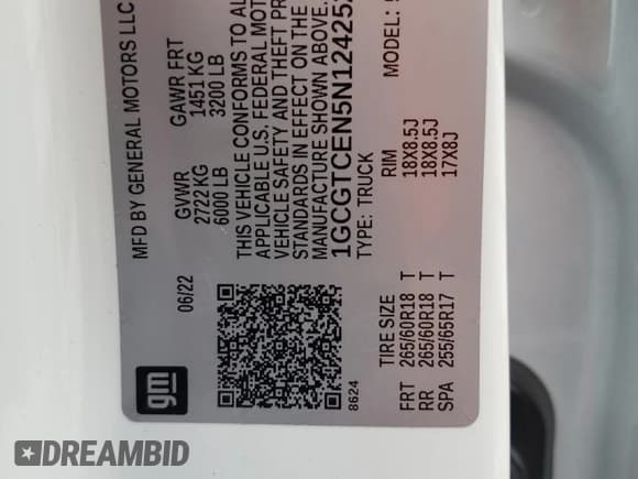 ✅ 2022 Chevrolet Colorado 4WD LT • VIN: 1GCGTCEN5N1242523 • Lot: 85693485. Listed on Copart with 51,570 mi. Free auction sales archive from the USA and detailed vehicle history report at DreamBid. Image 12.