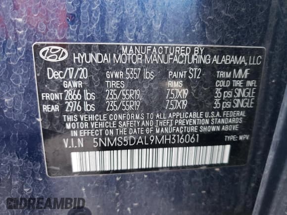 ✅ 2021 Hyundai Santa Fe Calligraphy • VIN: 5NMS5DAL9MH316061 • Lot: 41518624. Wystawiony na Copart z przebiegiem 50 857 mil. Bezpłatny archiwum sprzedaży aukcyjnych z USA i szczegółowy raport historii pojazdu na DreamBid. Zdjęcie 14.