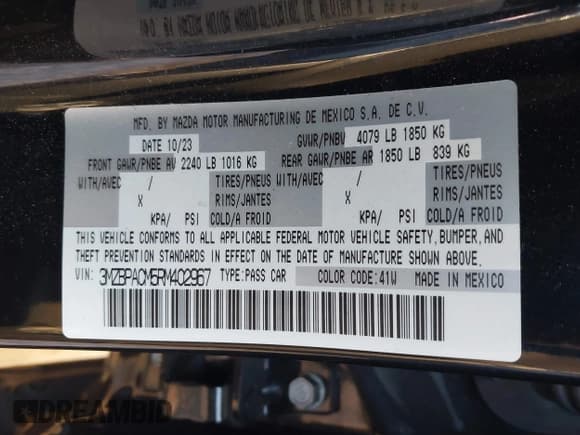 ✅ 2024 Mazda 3 S Preferred • VIN: 3MZBPACM5RM402967 • Lot: 41223664. Listed on IAAI with 12,925 mi. Free auction sales archive from the USA and detailed vehicle history report at DreamBid. Image 9.