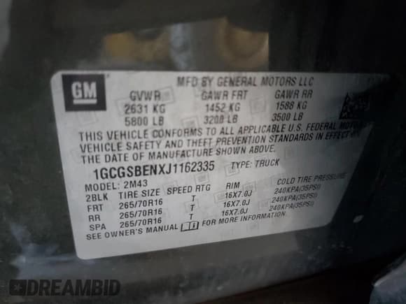 ✅ 2018 Chevrolet Colorado 2WD Work Truck • VIN: 1GCGSBENXJ1162335 • Lot: 57802075. Listed on Copart with 162,821 mi. Free auction sales archive from the USA and detailed vehicle history report at DreamBid. Image 12.