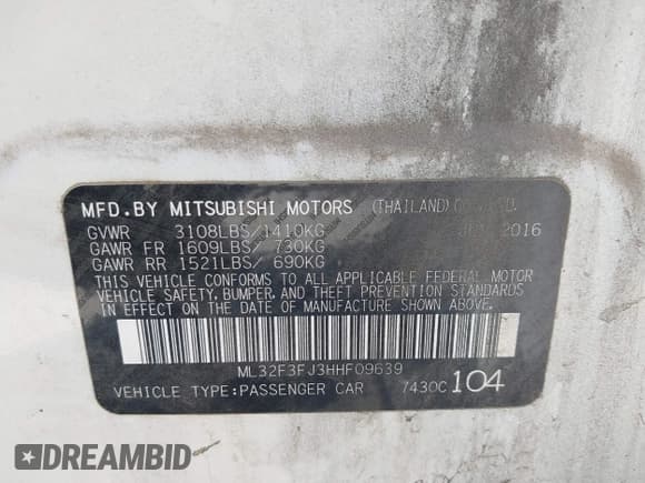 ✅ 2017 Mitsubishi Mirage ES • VIN: ML32F3FJ3HHF09639 • Лот: 43007983. Опубликован ранее на IAAI с пробегом 195 343 миль. Бесплатный доступ к архиву аукционных продаж из США и подробный отчёт об истории автомобиля на DreamBid. Изображение 9.