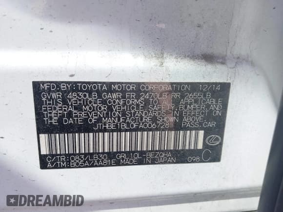 ✅ 2015 Lexus GS 350 • VIN: JTHBE1BL0FA006728 • Lot: 43603628. Listed on IAAI with 114,277 mi. Free auction sales archive from the USA and detailed vehicle history report at DreamBid. Image 9.