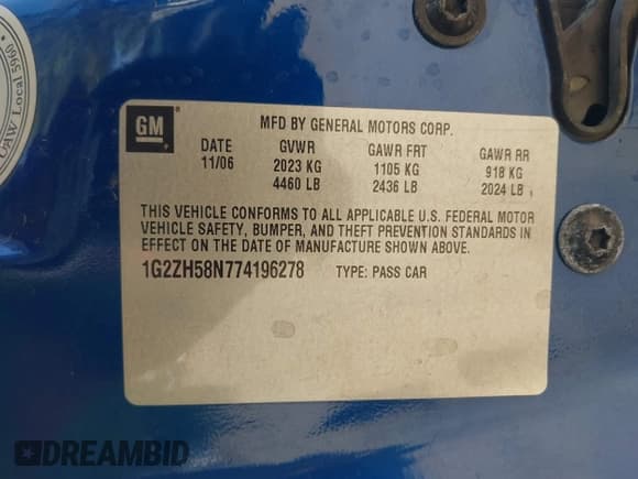 ✅ 2007 Pontiac G6 GT • VIN: 1G2ZH58N774196278 • Lot: 42585484. Listed on IAAI with Not provided. Free auction sales archive from the USA and detailed vehicle history report at DreamBid. Image 9.