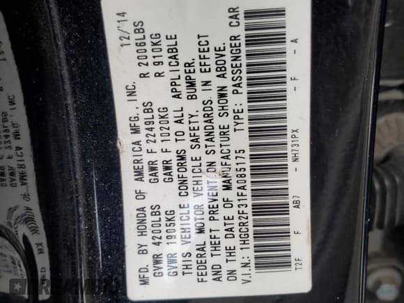 ✅ 2015 Honda Accord LX • VIN: 1HGCR2F31FA085175 • Lot: 82548514. Wystawiony na Copart z przebiegiem 125 303 mil. Bezpłatny archiwum sprzedaży aukcyjnych z USA i szczegółowy raport historii pojazdu na DreamBid. Zdjęcie 14.