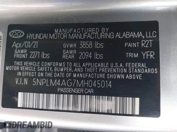 ✅ 2021 Hyundai Elantra SEL • VIN: 5NPLM4AG7MH045014 • Lot: 43345253. Listed on IAAI with 131,971 mi. Free auction sales archive from the USA and detailed vehicle history report at DreamBid. Image 9.