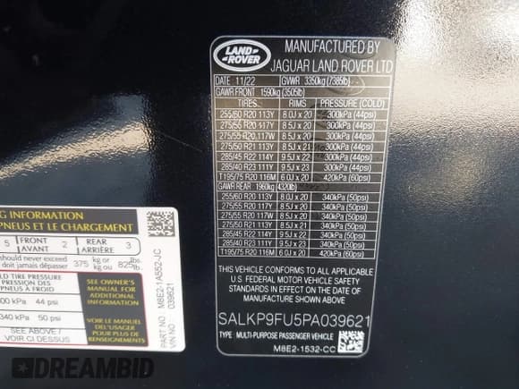 ✅ 2023 Land Rover Range Rover SE • VIN: SALKP9FU5PA039621 • Lot: 43460912. Wystawiony na IAAI z przebiegiem 41 233 mil. Bezpłatny archiwum sprzedaży aukcyjnych z USA i szczegółowy raport historii pojazdu na DreamBid. Zdjęcie 9.