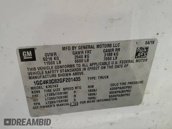 2016 Chevrolet Silverado 3500HD LTZ с VIN 1GC4K0C82GF201435, выставлен на аукционе Copart как лот 81556884 с пробегом 236 039 миль миль и Списание • Salvage title. История ставок и продаж доступна на DreamBid. Изображение 12.