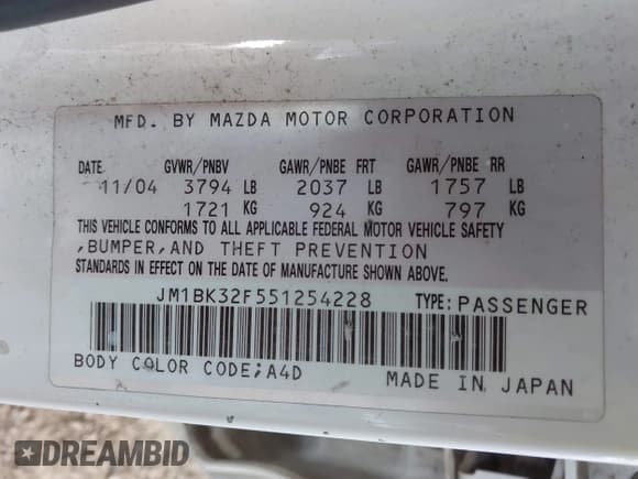 ✅ 2005 Mazda 3 i • VIN: JM1BK32F551254228 • Лот: 43134269. Опубликован ранее на IAAI с пробегом 222 980 миль. Бесплатный доступ к архиву аукционных продаж из США и подробный отчёт об истории автомобиля на DreamBid. Изображение 9.