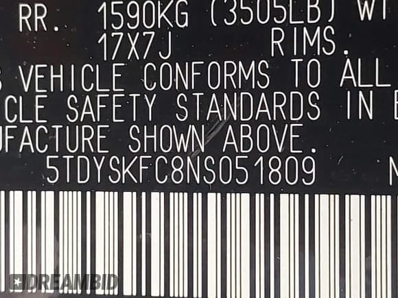 ✅ 2022 Toyota Sienna XLE • VIN: 5TDYSKFC8NS051809 • Лот: 42823541. Опубликован ранее на IAAI с пробегом 24 427 миль. Бесплатный доступ к архиву аукционных продаж из США и подробный отчёт об истории автомобиля на DreamBid. Изображение 9.