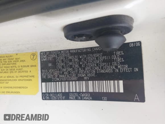 ✅ 2007 Lexus RX 350 • VIN: 2T2HK31U97C026897 • Lot: 42272783. Listed on IAAI with 216,941 mi. Free auction sales archive from the USA and detailed vehicle history report at DreamBid. Image 9.