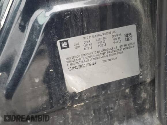 2012 Chevrolet Cruze LS with VIN 1G1PC5SH3C7189124, listed as a Copart auction lot 83810175 with 270,184 mi miles and Salvage title. Bid and sale history available at DreamBid. Image 12.