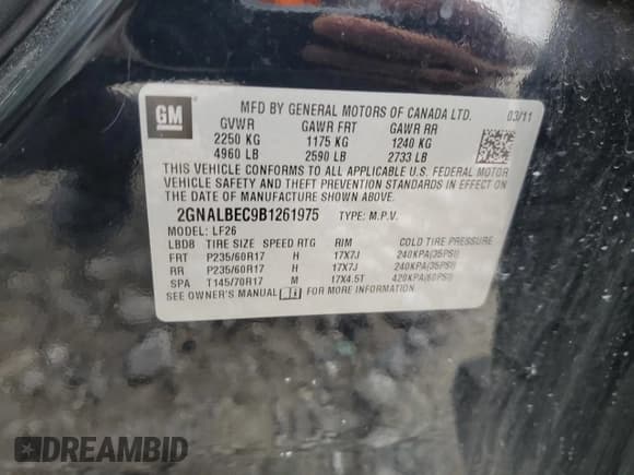 ✅ 2011 Chevrolet Equinox LS • VIN: 2GNALBEC9B1261975 • Lot: 90929735. Wystawiony na Copart z przebiegiem 147 809 mil. Bezpłatny archiwum sprzedaży aukcyjnych z USA i szczegółowy raport historii pojazdu na DreamBid. Zdjęcie 13.