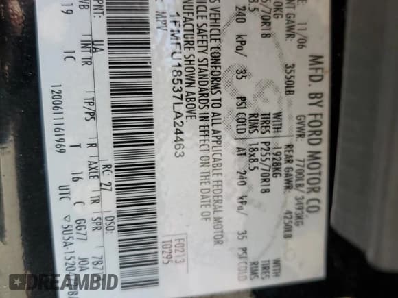 ✅ 2007 Ford Expedition Eddie Bauer • VIN: 1FMFU18537LA24463 • Лот: 81120855. Опубликован ранее на Copart с пробегом 158 922 миль. Бесплатный доступ к архиву аукционных продаж из США и подробный отчёт об истории автомобиля на DreamBid. Изображение 14.