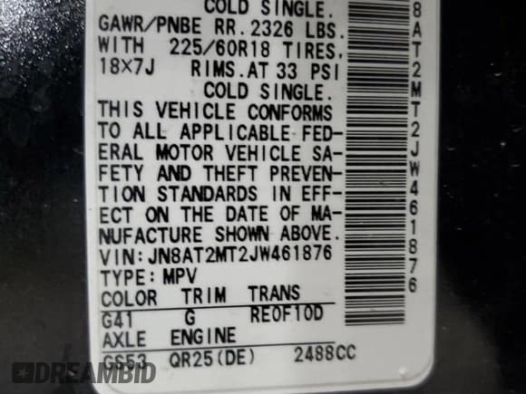 ✅ 2018 Nissan Rogue S • VIN: JN8AT2MT2JW461876 • Лот: 62910865. Опубликован ранее на Copart с пробегом 75 478 миль. Бесплатный доступ к архиву аукционных продаж из США и подробный отчёт об истории автомобиля на DreamBid. Изображение 13.