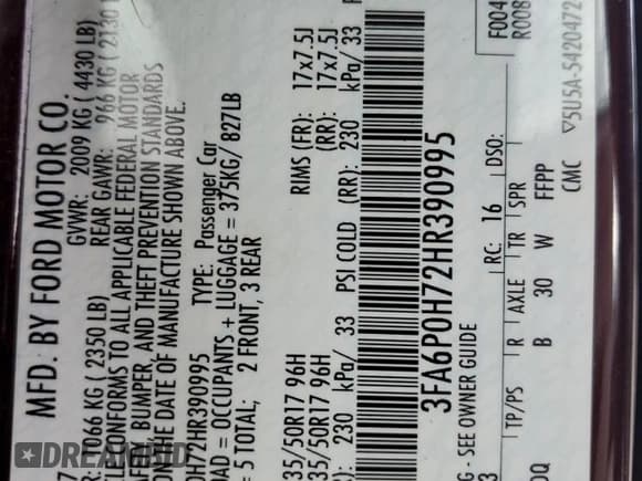 ✅ 2017 Ford Fusion SE • VIN: 3FA6P0H72HR390995 • Lot: 93291775. Listed on Copart with 85,339 mi. Free auction sales archive from the USA and detailed vehicle history report at DreamBid. Image 13.