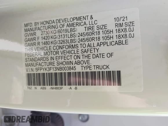 ✅ 2022 Honda Ridgeline Sport • VIN: 5FPYK3F13NB003845 • Lot: 42614544. Wystawiony na IAAI z przebiegiem Nie podano. Bezpłatny archiwum sprzedaży aukcyjnych z USA i szczegółowy raport historii pojazdu na DreamBid. Zdjęcie 9.