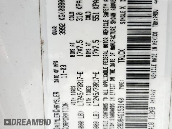 ✅ 2004 Dodge 2500 ST • VIN: 3D7KA28D84G159140 • Lot: 60584795. Wystawiony na Copart z przebiegiem 242 612 mil. Bezpłatny archiwum sprzedaży aukcyjnych z USA i szczegółowy raport historii pojazdu na DreamBid. Zdjęcie 12.