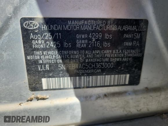 ✅ 2012 Hyundai Sonata GLS • VIN: 5NPEB4AC5CH363000 • Lot: 71748295. Wystawiony na Copart z przebiegiem 128 288 mil. Bezpłatny archiwum sprzedaży aukcyjnych z USA i szczegółowy raport historii pojazdu na DreamBid. Zdjęcie 12.