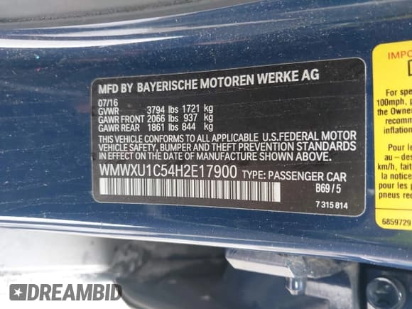 ✅ 2017 MINI Hardtop 4 Door Cooper • VIN: WMWXU1C54H2E17900 • Lot: 42917336. Listed on IAAI with 84,683 mi. Free auction sales archive from the USA and detailed vehicle history report at DreamBid. Image 9.