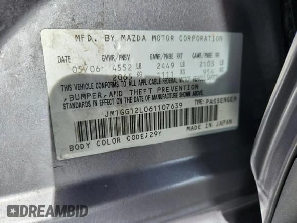 ✅ 2006 Mazda 6 Sport Mazdaspeed • VIN: JM1GG12L061107639 • Lot: 89445685. Wystawiony na Copart z przebiegiem 125 133 mil. Bezpłatny archiwum sprzedaży aukcyjnych z USA i szczegółowy raport historii pojazdu na DreamBid. Zdjęcie 12.