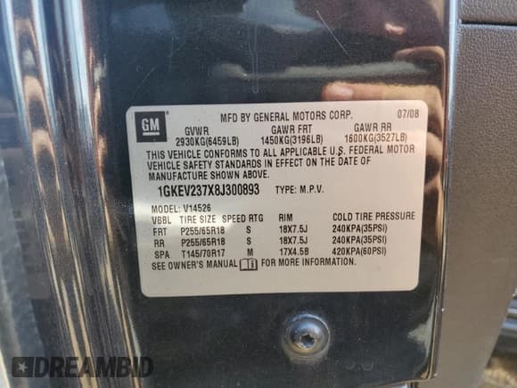 ✅ 2008 GMC Acadia SLT1 • VIN: 1GKEV237X8J300893 • Lot: 68062605. Wystawiony na Copart z przebiegiem 175 108 mil. Bezpłatny archiwum sprzedaży aukcyjnych z USA i szczegółowy raport historii pojazdu na DreamBid. Zdjęcie 13.