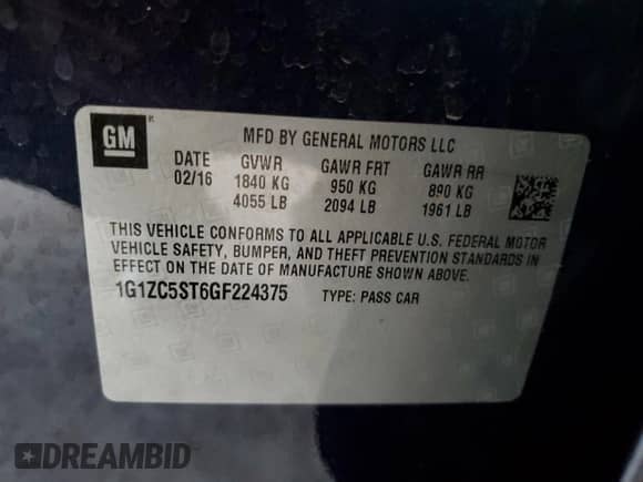 2016 Chevrolet Malibu LS z VIN 1G1ZC5ST6GF224375, wystawiony jako Copart lot #68048535 z przebiegiem 93 616 mil mil oraz Szkoda całkowita • Salvage title. Historia ofert i sprzedaży dostępna na DreamBid. Obrazek 13.