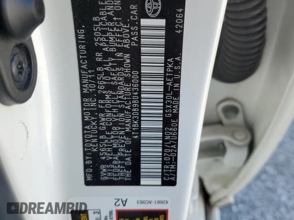 ✅ 2011 Toyota Avalon • VIN: 4T1BK3DB9BU436000 • Лот: 90642025. Опубликован ранее на Copart с пробегом 134 470 миль. Бесплатный доступ к архиву аукционных продаж из США и подробный отчёт об истории автомобиля на DreamBid. Изображение 12.