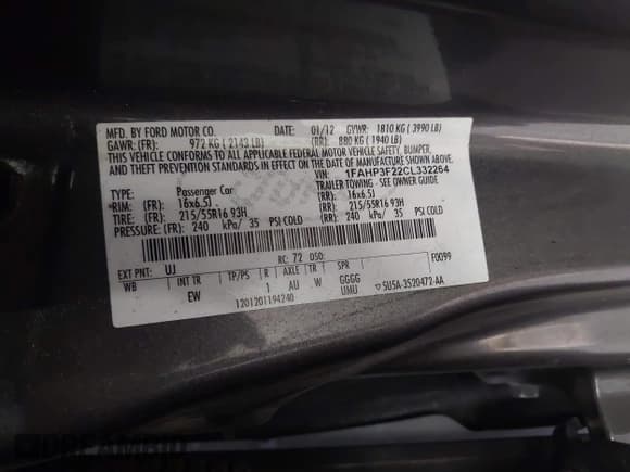 ✅ 2012 Ford Focus SE • VIN: 1FAHP3F22CL332264 • Lot: 43301908. Listed on IAAI with 179,856 mi. Free auction sales archive from the USA and detailed vehicle history report at DreamBid. Image 9.