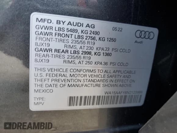 ✅ 2022 Audi Q5 Sportback S line Premium Plus • VIN: WA15AAFY6N2123989 • Lot: 81568405. Listed on Copart with 45,258 mi. Free auction sales archive from the USA and detailed vehicle history report at DreamBid. Image 14.