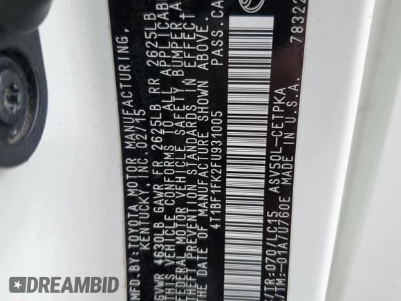 ✅ 2015 Toyota Camry SE • VIN: 4T1BF1FK2FU931005 • Lot: 91677615. Wystawiony na Copart z przebiegiem 121 460 mil. Bezpłatny archiwum sprzedaży aukcyjnych z USA i szczegółowy raport historii pojazdu na DreamBid. Zdjęcie 12.