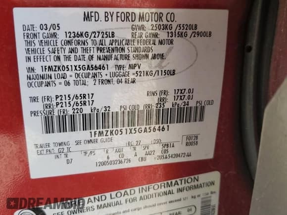 ✅ 2005 Ford Freestyle SEL • VIN: 1FMZK051X5GA56461 • Лот: 64074815. Опубликован ранее на Copart с пробегом 224 862 миль. Бесплатный доступ к архиву аукционных продаж из США и подробный отчёт об истории автомобиля на DreamBid. Изображение 14.