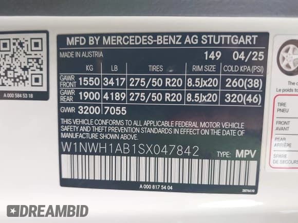 ✅ 2025 Mercedes-Benz G 550 • VIN: W1NWH1AB1SX047842 • Lot: 43751973. Listed on IAAI with 10,525 mi. Free auction sales archive from the USA and detailed vehicle history report at DreamBid. Image 9.