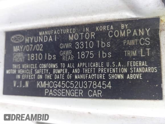 2002 Hyundai Accent GL with VIN KMHCG45C52U378454, listed as a IAAI auction lot 41418653 with 173,564 mi miles and . Bid and sale history available at DreamBid. Image 9.