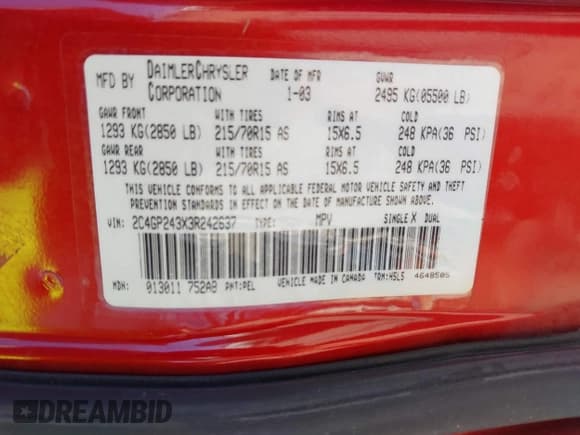 ✅ 2003 Chrysler Town & Country • VIN: 2C4GP243X3R242637 • Lot: 43584796. Wystawiony na IAAI z przebiegiem Nie podano. Bezpłatny archiwum sprzedaży aukcyjnych z USA i szczegółowy raport historii pojazdu na DreamBid. Zdjęcie 9.