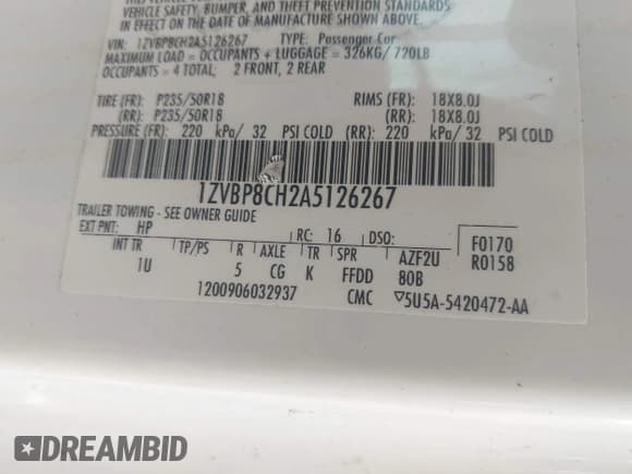 ✅ 2010 Ford Mustang GT • VIN: 1ZVBP8CH2A5126267 • Лот: 43183927. Опубликован ранее на IAAI с пробегом 197 601 миль. Бесплатный доступ к архиву аукционных продаж из США и подробный отчёт об истории автомобиля на DreamBid. Изображение 9.