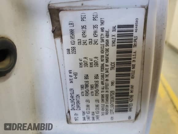 2003 Dodge Dakota z VIN 1D7FL16X73S307529, wystawiony jako Copart lot #73568784 z przebiegiem 314 924 mil mil oraz Szkoda całkowita • Salvage title. Historia ofert i sprzedaży dostępna na DreamBid. Obrazek 14.