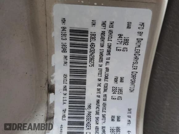 ✅ 2002 Dodge Stratus SXT • VIN: 1B3EL46X32N296275 • Lot: 85804624. Wystawiony na Copart z przebiegiem Nie podano. Bezpłatny archiwum sprzedaży aukcyjnych z USA i szczegółowy raport historii pojazdu na DreamBid. Zdjęcie 12.