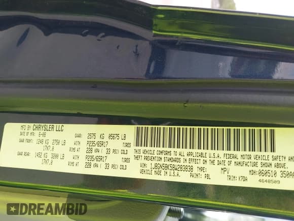 ✅ 2008 Jeep Liberty Limited • VIN: 1J8GN58K58W283838 • Lot: 43123717. Listed on IAAI with 168,350 mi. Free auction sales archive from the USA and detailed vehicle history report at DreamBid. Image 9.