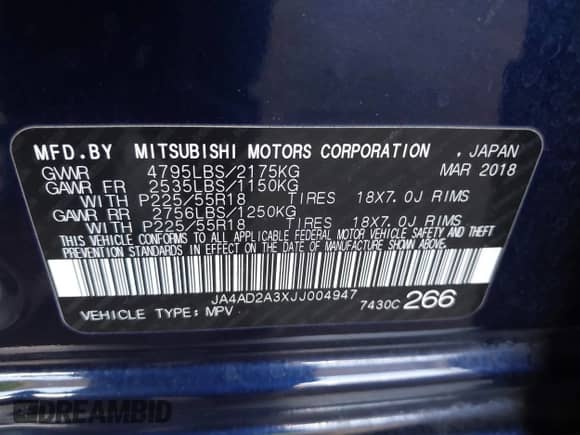 2018 Mitsubishi Outlander ES с VIN JA4AD2A3XJJ004947, выставлен на аукционе IAAI как лот 43085186 с пробегом 102 321 миль миль и . История ставок и продаж доступна на DreamBid. Изображение 9.