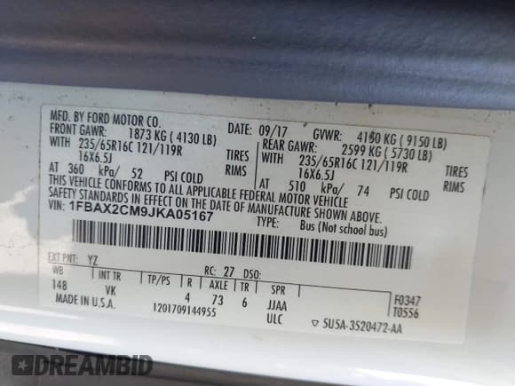 ✅ 2018 Ford Transit Passenger XL • VIN: 1FBAX2CM9JKA05167 • Lot: 41010530. Wystawiony na IAAI z przebiegiem 47 949 mil. Bezpłatny archiwum sprzedaży aukcyjnych z USA i szczegółowy raport historii pojazdu na DreamBid. Zdjęcie 9.