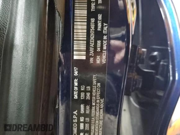 ✅ 2017 Alfa Romeo Giulia Ti • VIN: ZARFAEEN2H7549748 • Lot: 86225595. Listed on Copart with Not provided. Free auction sales archive from the USA and detailed vehicle history report at DreamBid. Image 13.