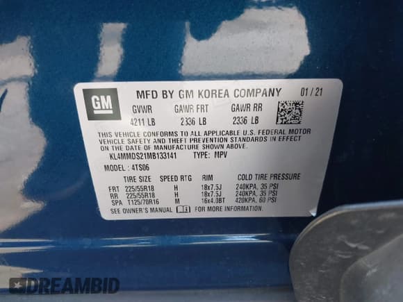 ✅ 2021 Buick Encore GX Select • VIN: KL4MMDS21MB133141 • Lot: 42841465. Listed on IAAI with 59,277 mi. Free auction sales archive from the USA and detailed vehicle history report at DreamBid. Image 9.