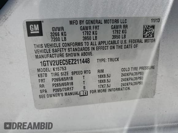 ✅ 2014 GMC Sierra 1500 SLE • VIN: 1GTV2UEC5EZ211448 • Lot: 82389735. Listed on Copart with 208,156 mi. Free auction sales archive from the USA and detailed vehicle history report at DreamBid. Image 12.