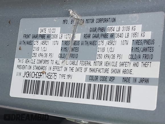 ✅ 2024 Mazda CX-90 Premium • VIN: JM3KKDHD9R1145876 • Lot: 43189061. Listed on IAAI with 24,723 mi. Free auction sales archive from the USA and detailed vehicle history report at DreamBid. Image 9.