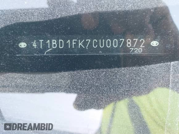 2012 Toyota Camry XLE with VIN 4T1BD1FK7CU007872, listed as a IAAI auction lot 43186165 with 131,584 mi miles and . Bid and sale history available at DreamBid. Image 9.