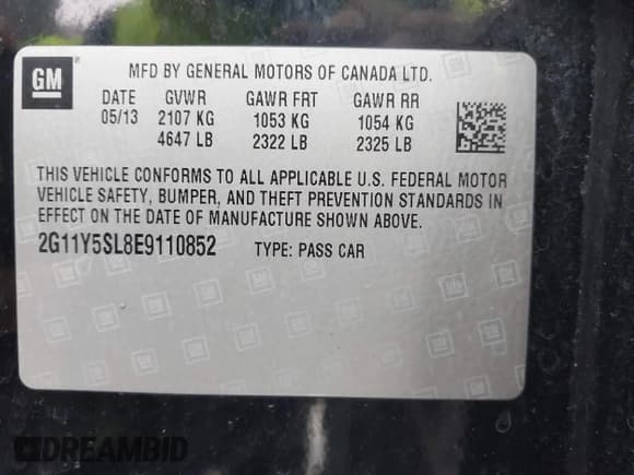 ✅ 2014 Chevrolet Impala LS • VIN: 2G11Y5SL8E9110852 • Lot: 43864461. Listed on IAAI with 204,171 mi. Free auction sales archive from the USA and detailed vehicle history report at DreamBid. Image 9.